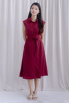 Hande Obi Belt Shirt Dress In Wine Red