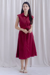 Hande Obi Belt Shirt Dress In Wine Red