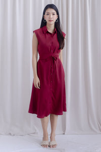 Hande Obi Belt Shirt Dress In Wine Red