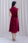 Hande Obi Belt Shirt Dress In Wine Red