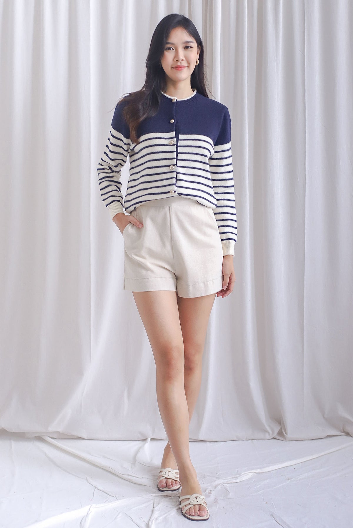 Hannie Stripes Cardigan In Navy Blue