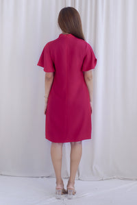 Harmony Buttons Flutter Sleeves Cheong Sam Dress In Magenta
