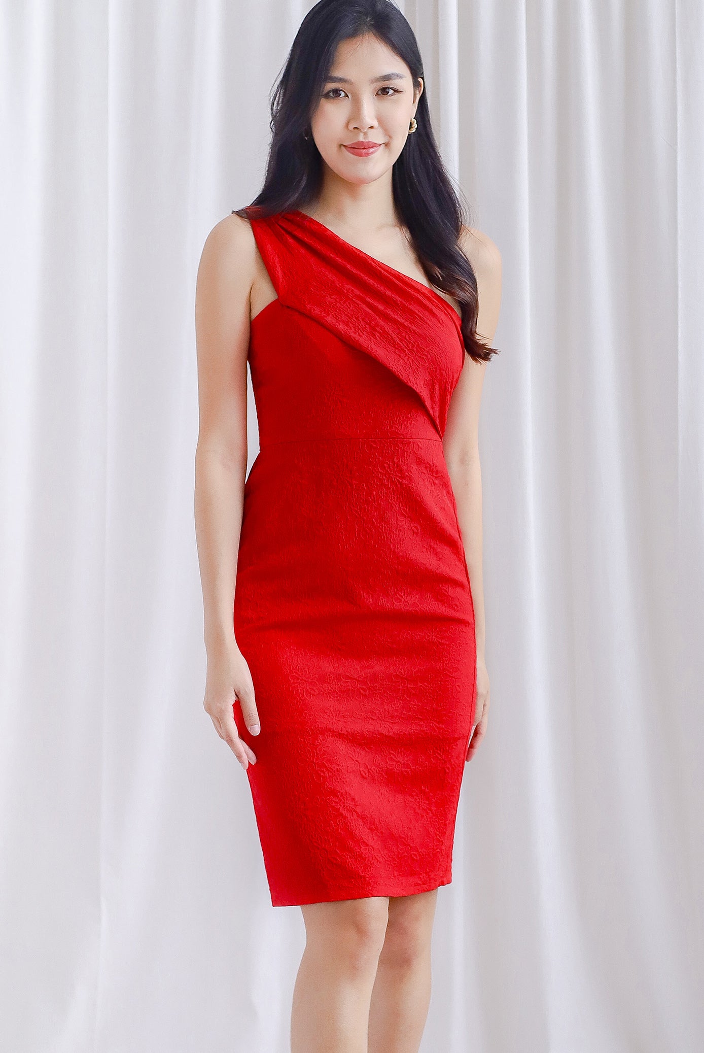 Harmony Emboss Toga Dress In Red – The Design Closets