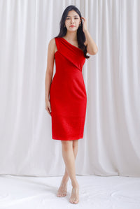 Harmony Emboss Toga Dress In Red