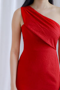 Harmony Emboss Toga Dress In Red