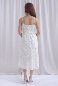 Hazel Spaghetti Lattice Ribbon Floral Dress In Cream