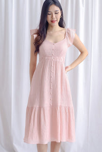 Hazeline Ruffle Straps Crinkled Dress In Nude Pink