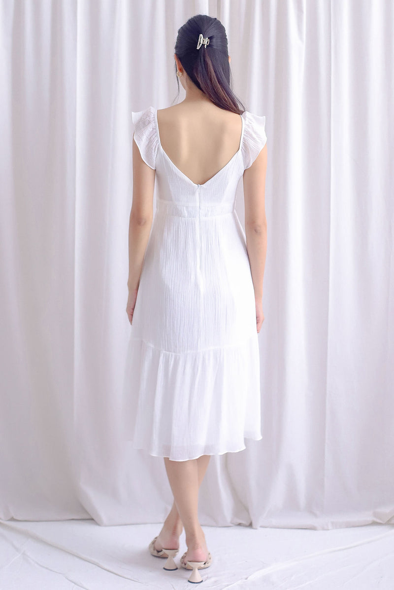 Hazeline Ruffle Straps Crinkled Dress In White