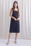 Heather Dungaree Midi Dress In Black