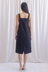 Heather Dungaree Midi Dress In Black