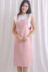 Heather Dungaree Midi Dress In Pink