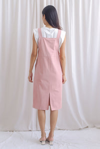 Heather Dungaree Midi Dress In Pink