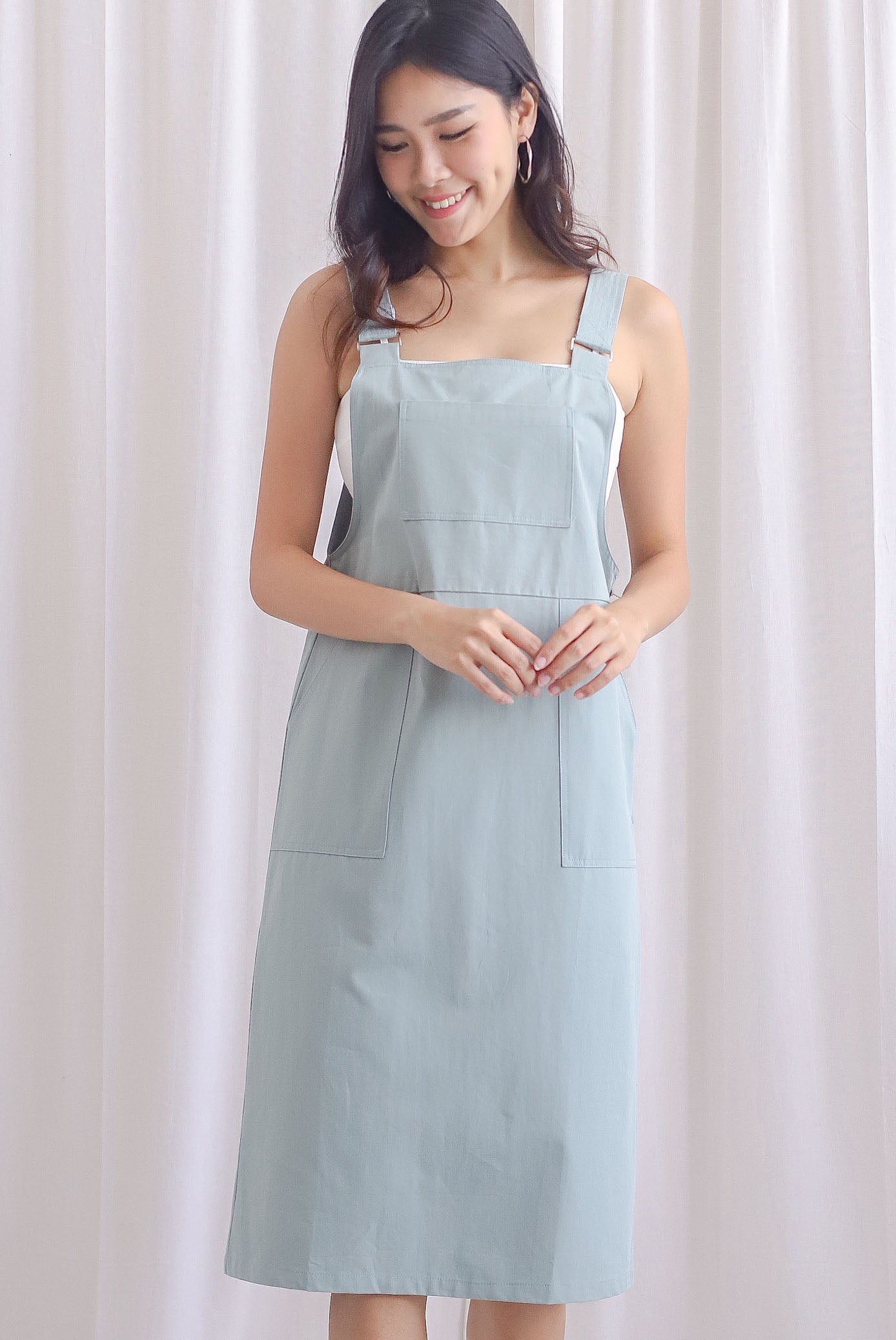 Heather Dungaree Midi Dress In Seafoam