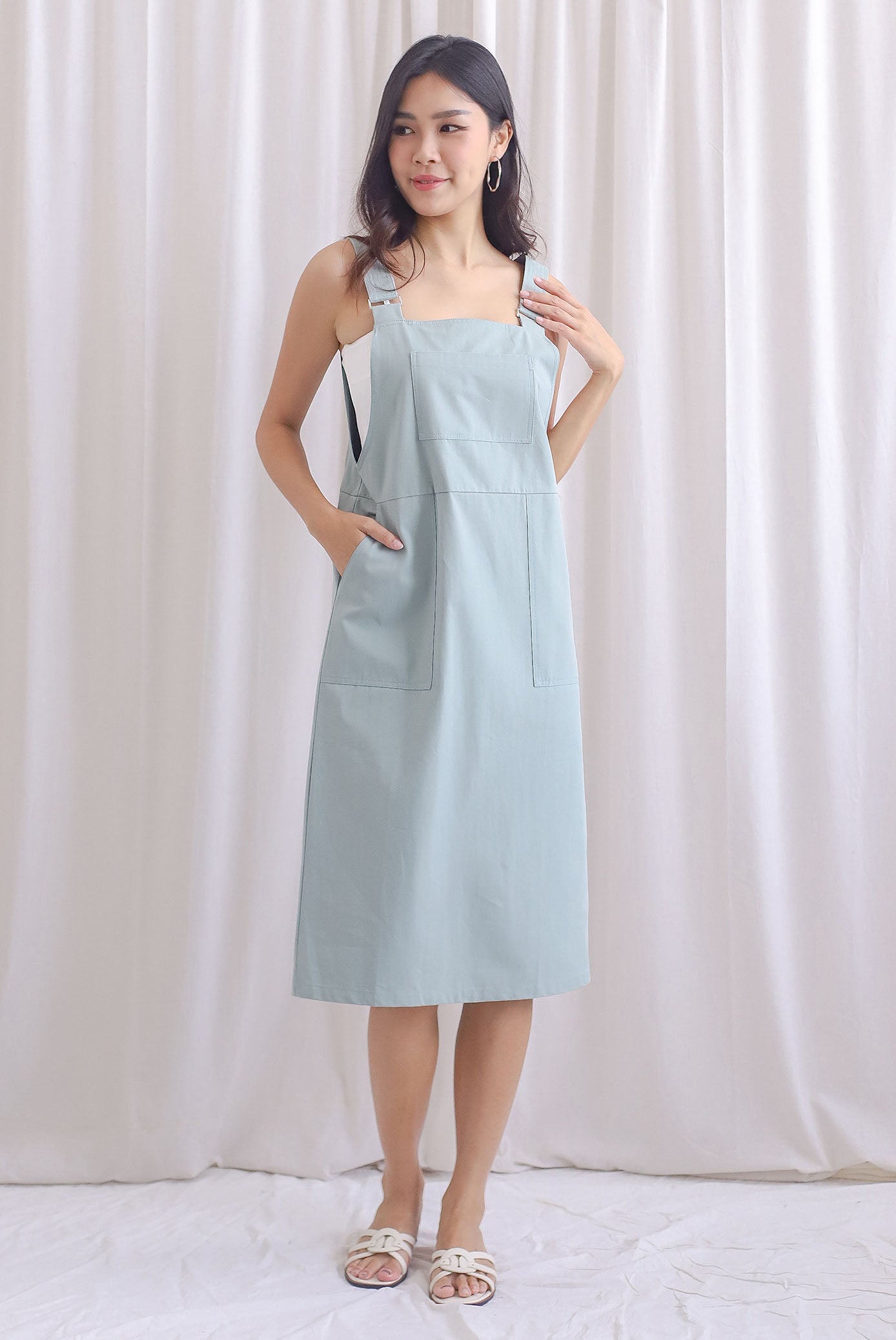Heather Dungaree Midi Dress In Seafoam