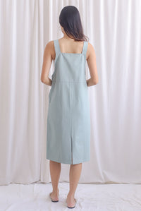 Heather Dungaree Midi Dress In Seafoam