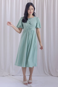 Heather Tie Ribbons Front Midi Dress in Seafoam