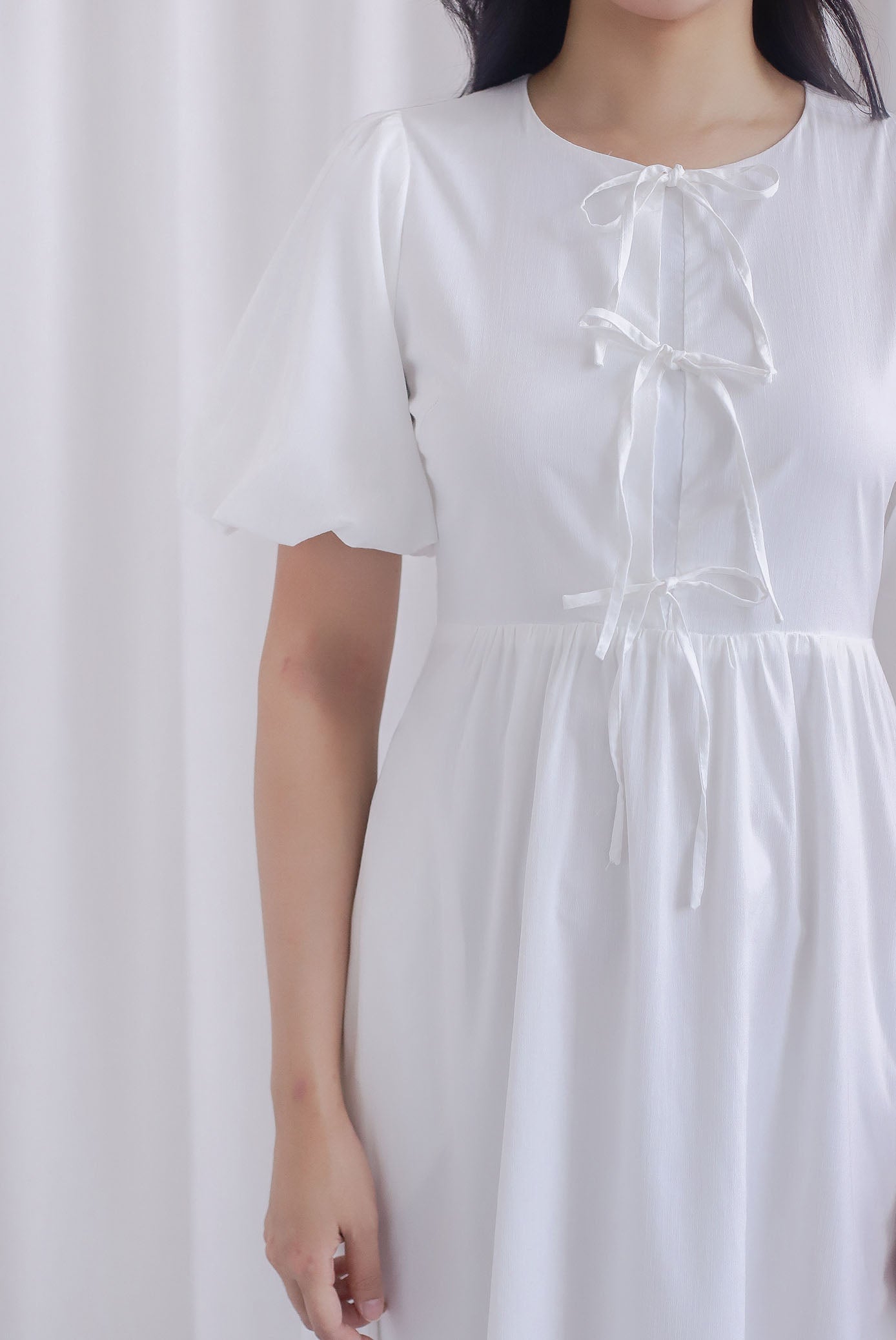 white tie front midi dress Floral Eyelet V-neck Tie Strap Midi Dress