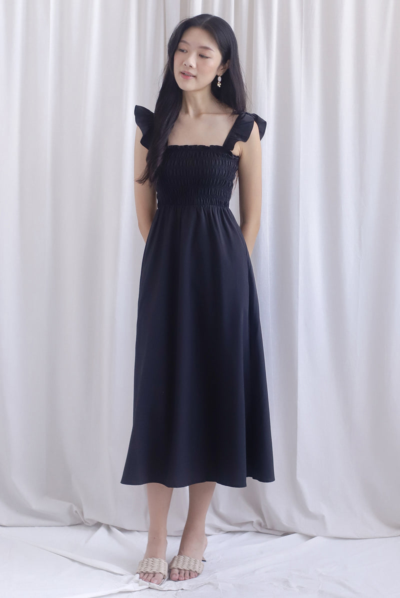 Henrietta Multi Way Smocked Maxi Dress In Black