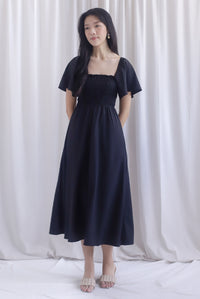Henrietta Multi Way Smocked Maxi Dress In Black