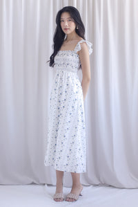 Henrietta Multi Way Smocked Maxi Dress In Rose Lattice Blue