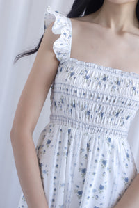 Henrietta Multi Way Smocked Maxi Dress In Rose Lattice Blue
