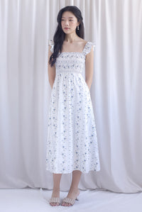Henrietta Multi Way Smocked Maxi Dress In Rose Lattice Blue