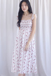 Henrietta Multi Way Smocked Maxi Dress In Rose Lattice Red