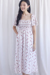 Henrietta Multi Way Smocked Maxi Dress In Rose Lattice Red