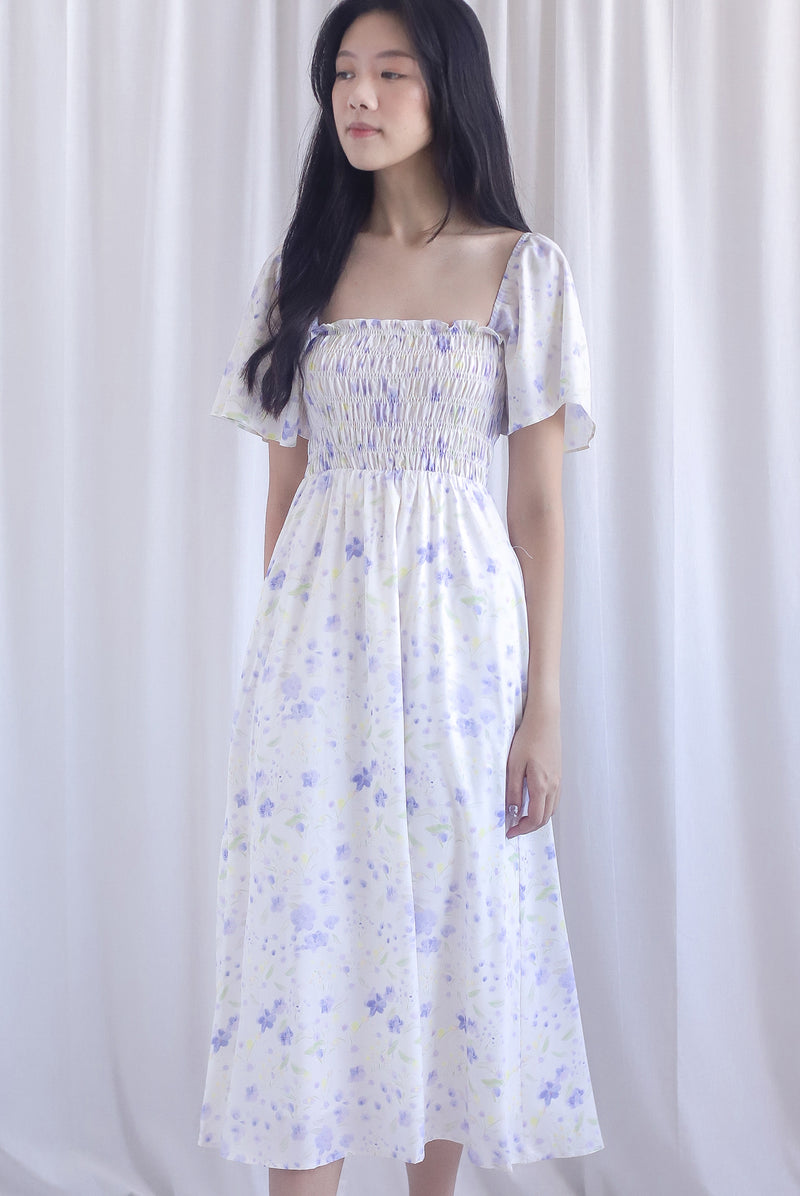 Henrietta Multi Way Smocked Maxi Dress In Blue Floral
