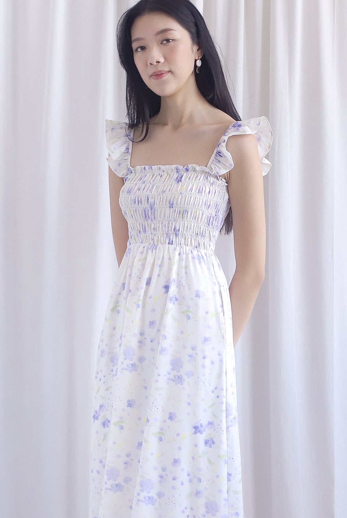 Henrietta Multi Way Smocked Maxi Dress In Blue Floral