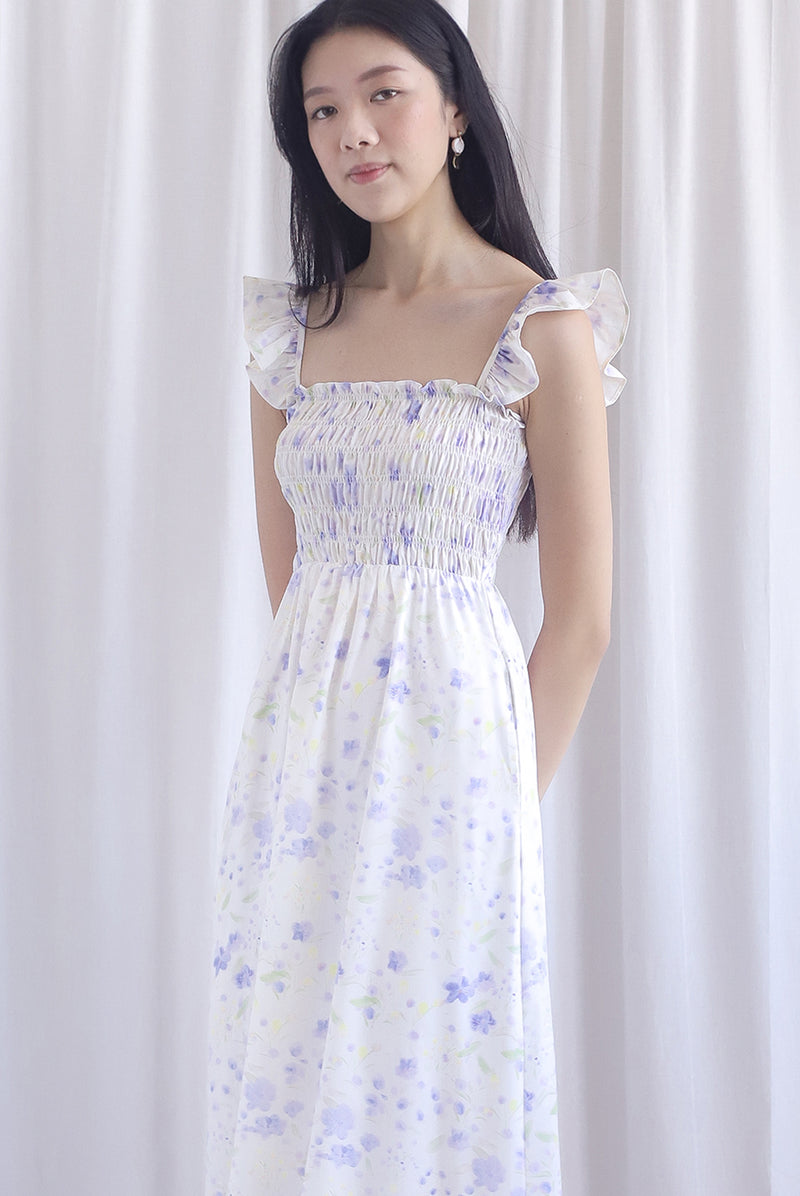 Henrietta Multi Way Smocked Maxi Dress In Blue Floral