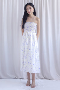 Henrietta Multi Way Smocked Maxi Dress In Blue Floral