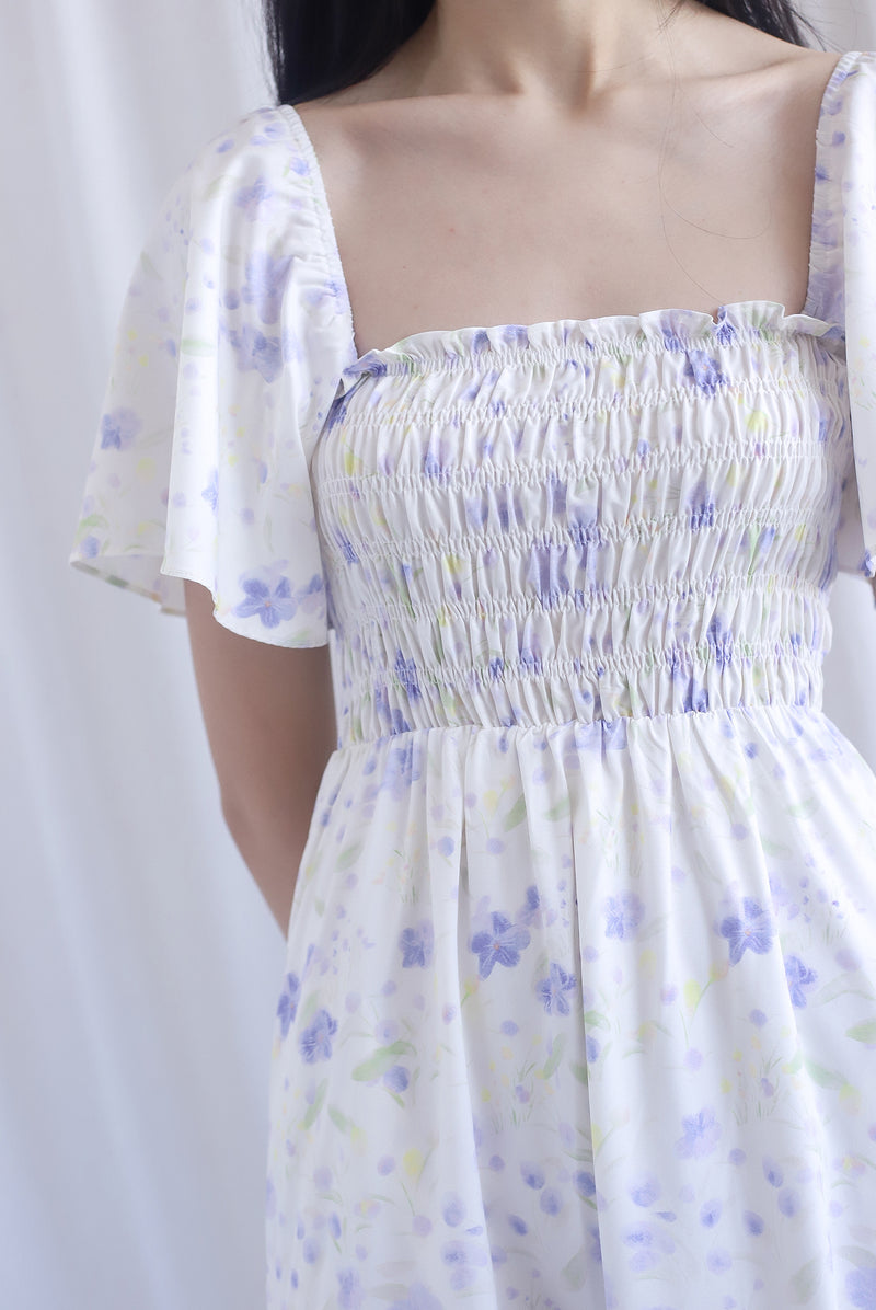 Henrietta Multi Way Smocked Maxi Dress In Blue Floral