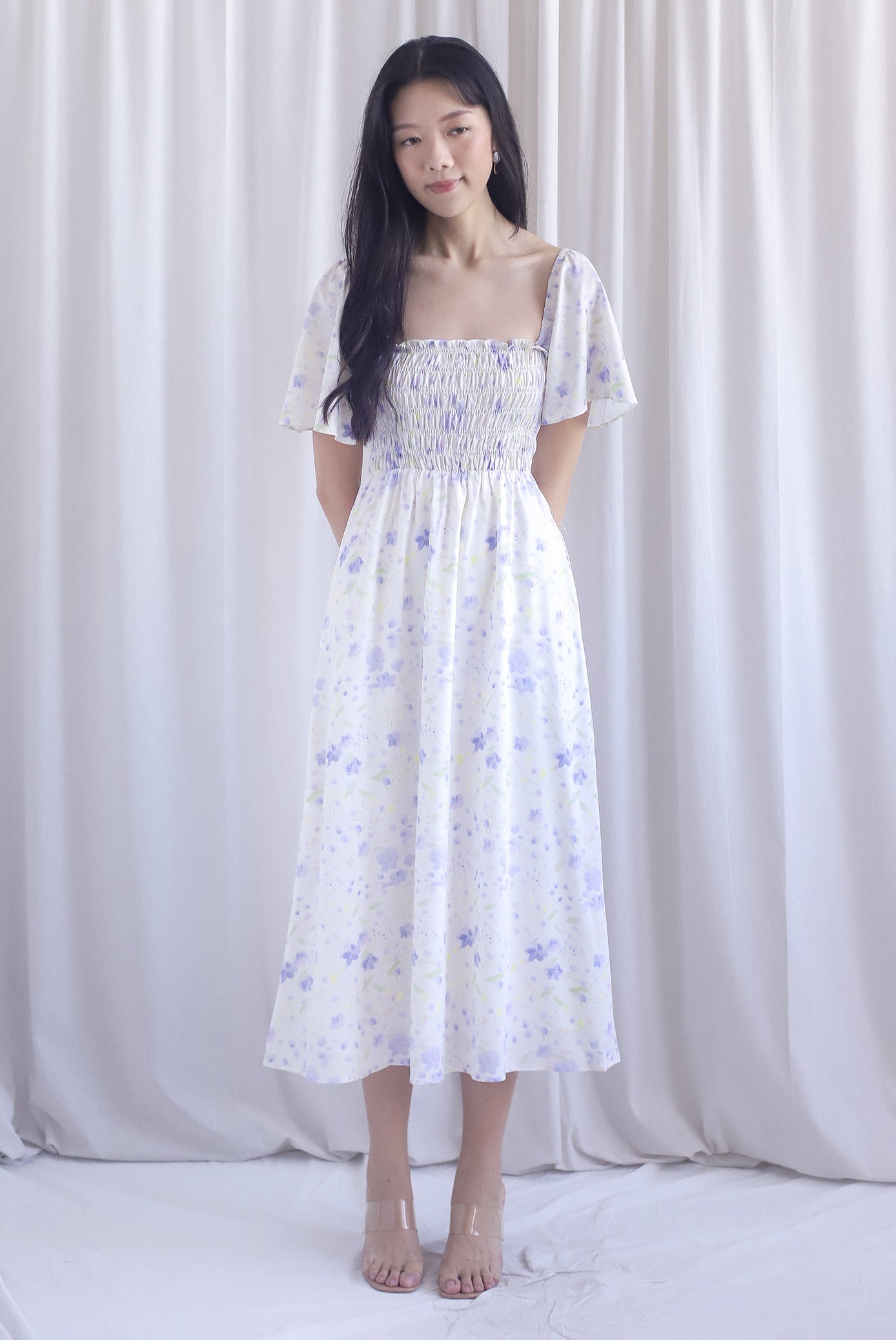 Henrietta Multi Way Smocked Maxi Dress In Blue Floral
