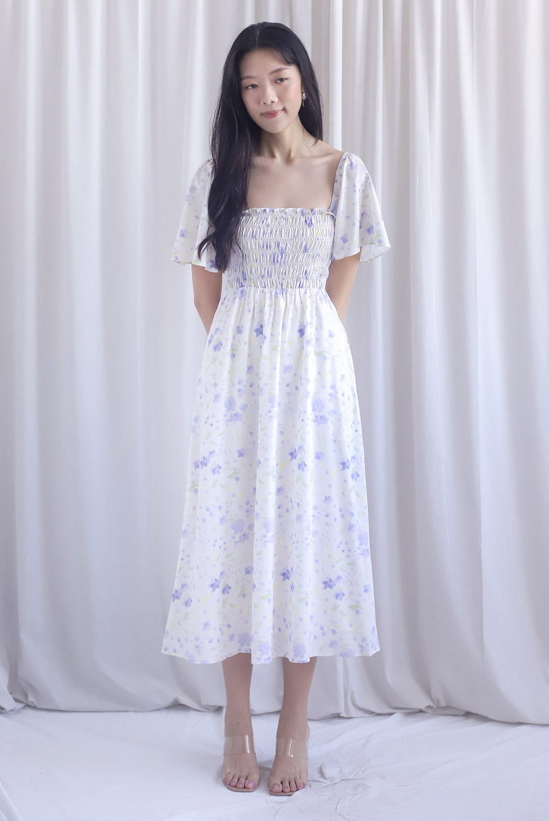 Henrietta Multi Way Smocked Maxi Dress In Blue Floral
