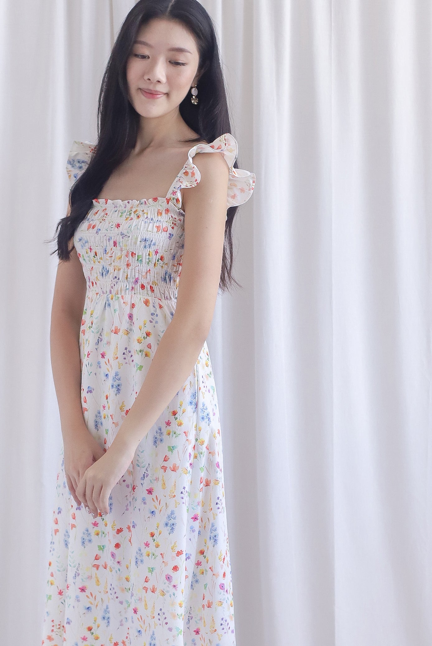 Henrietta Multi Way Smocked Maxi Dress In Peach Floral