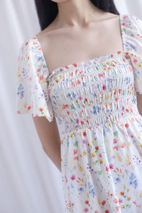 Henrietta Multi Way Smocked Maxi Dress In Peach Floral