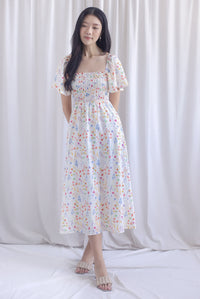 Henrietta Multi Way Smocked Maxi Dress In Peach Floral
