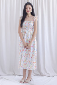 Henrietta Multi Way Smocked Maxi Dress In Peach Floral
