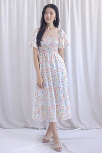 Henrietta Multi Way Smocked Maxi Dress In Peach Floral