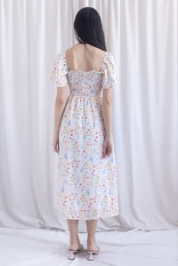 Henrietta Multi Way Smocked Maxi Dress In Peach Floral