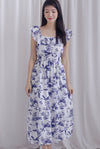 Holly Porcelain Ruffle Neckline Maxi Dress