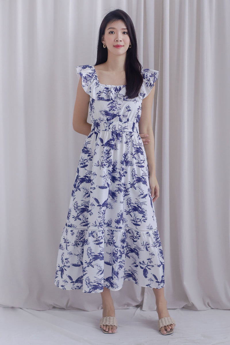 Holly Porcelain Ruffle Neckline Maxi Dress