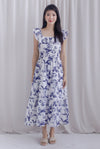 Holly Porcelain Ruffle Neckline Maxi Dress