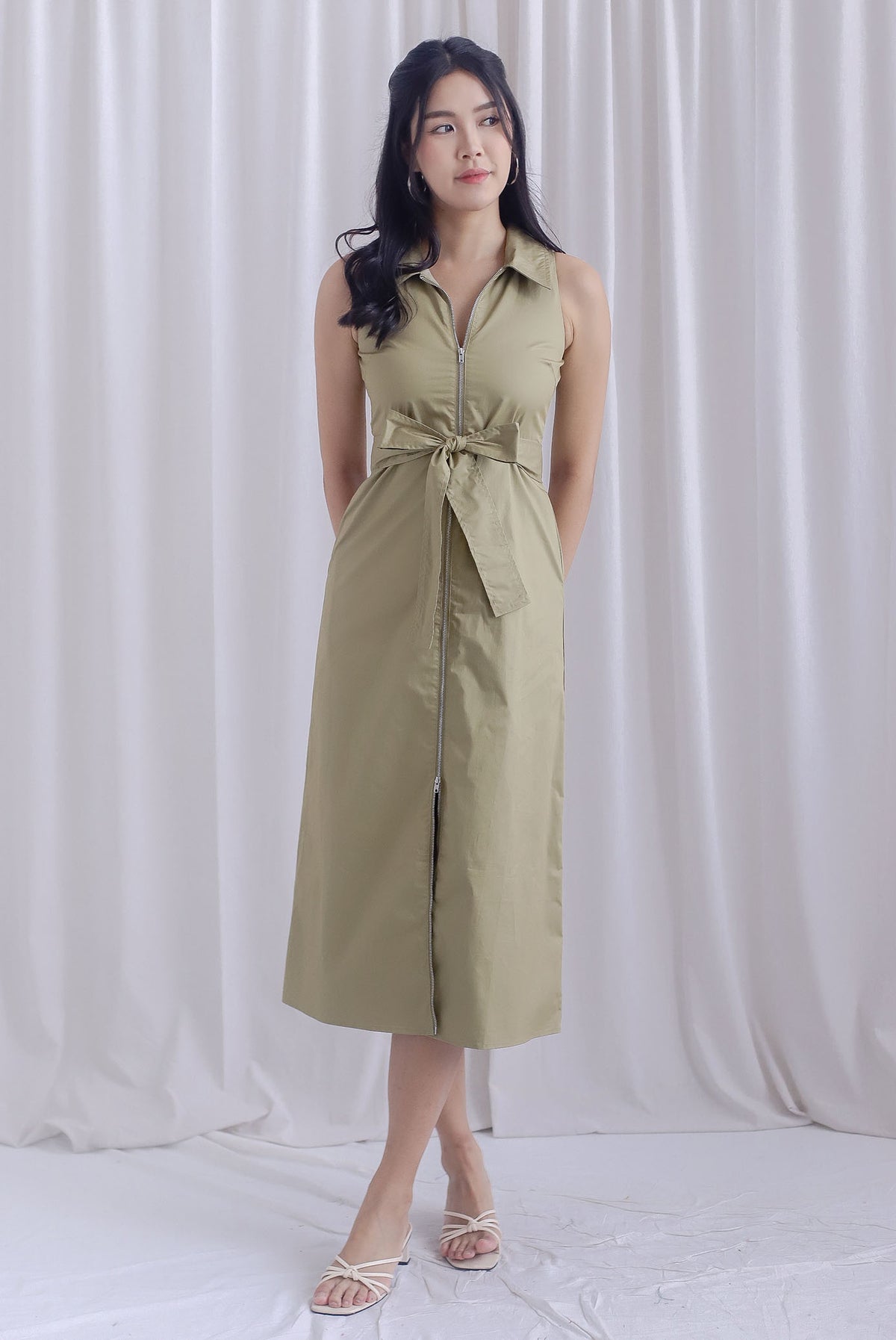 Hope Zip Racer Maxi Dress In Olive