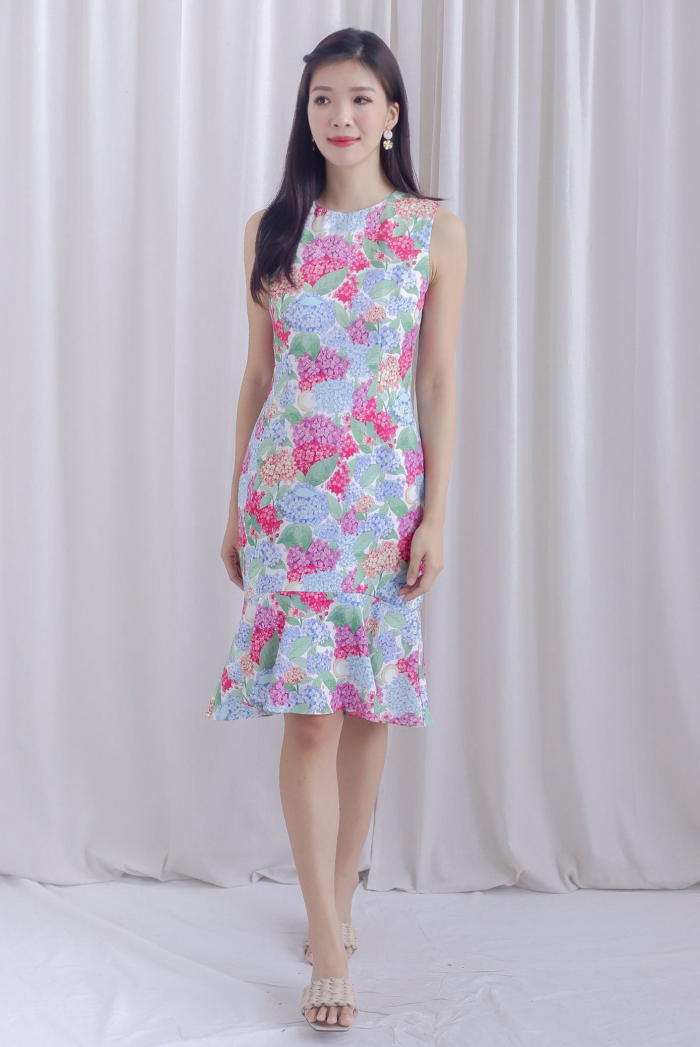 Hydrangea Cheong Sam Mermaid Dress In Pink