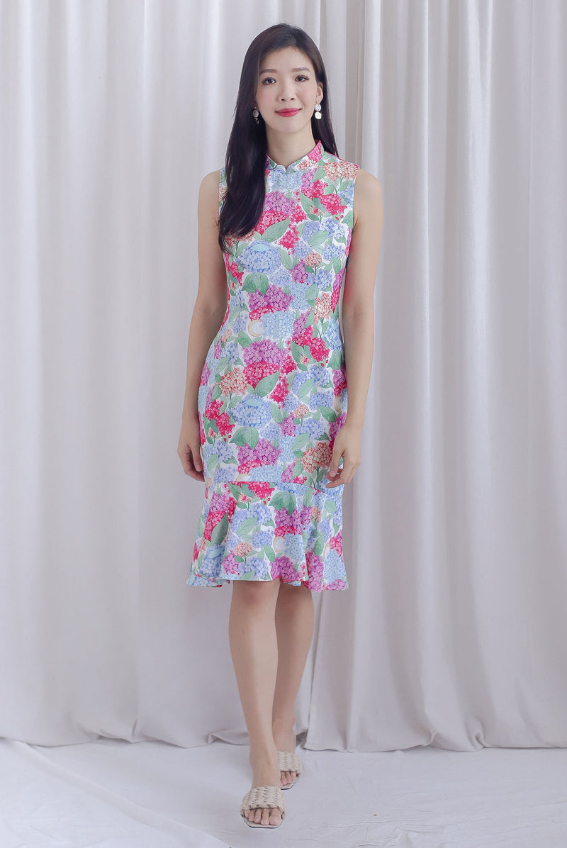 Hydrangea Cheong Sam Mermaid Dress In Pink