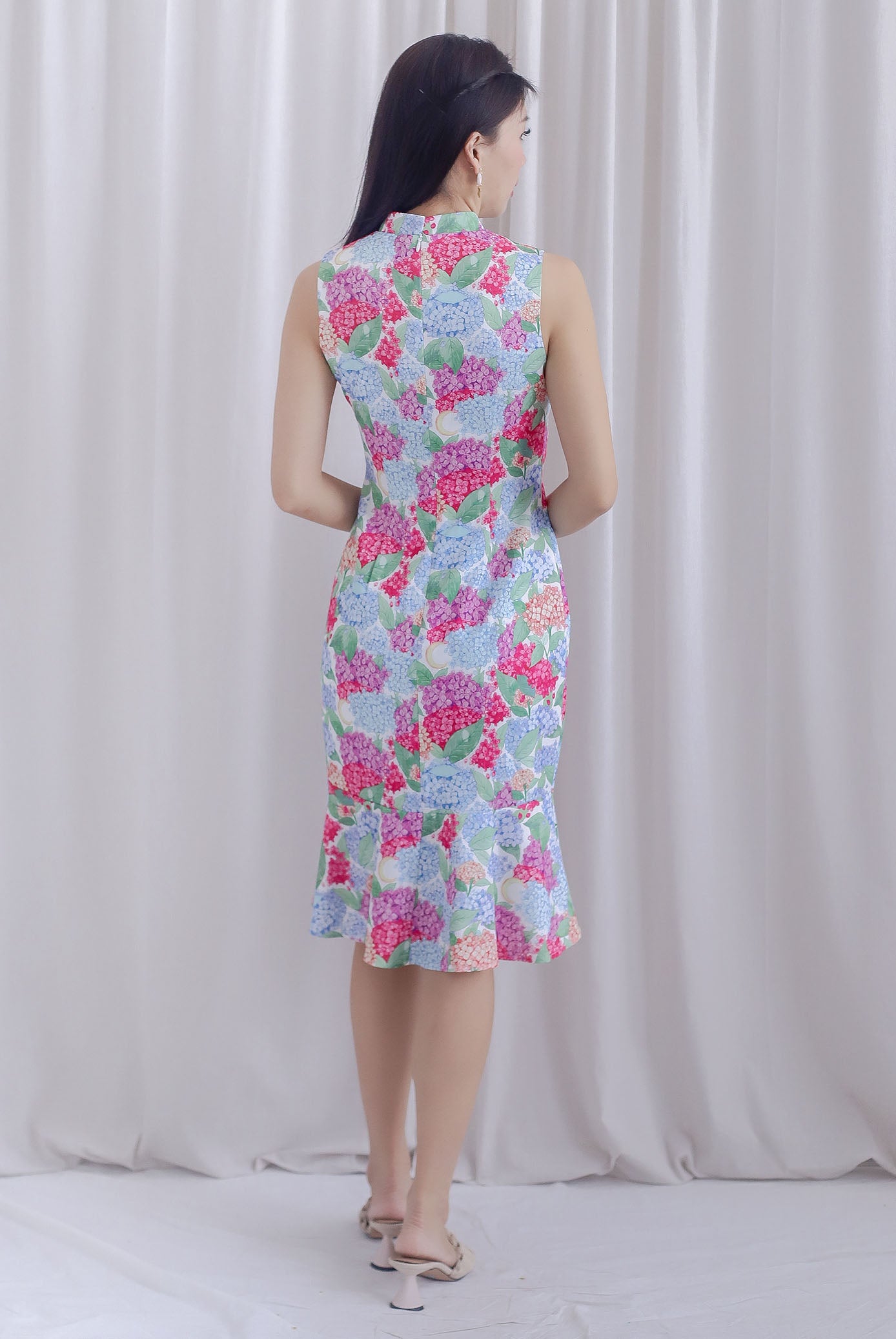 Hydrangea Cheong Sam Mermaid Dress In Pink