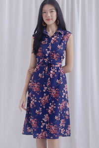 Ikebana Floral Obi Belt Shirt Dress In Navy Blue