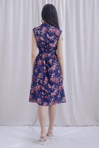 Ikebana Floral Obi Belt Shirt Dress In Navy Blue